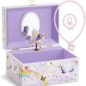 Musical Jewelry Glitter Storage Box and Jewelry Set for Little Girls with Spinni